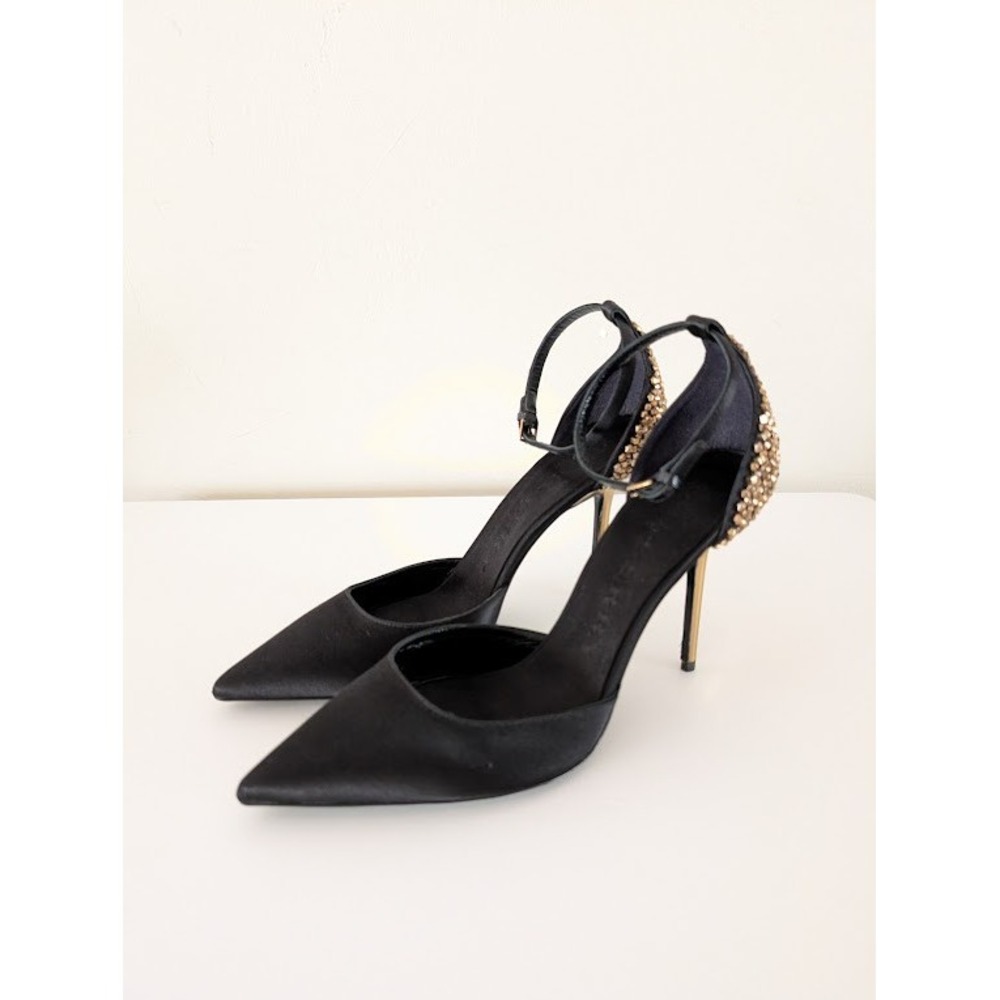 Burberry Black Satin‎ Alanson Stiletto Heels with Embellished Back Size 39 - Picture 3 of 13